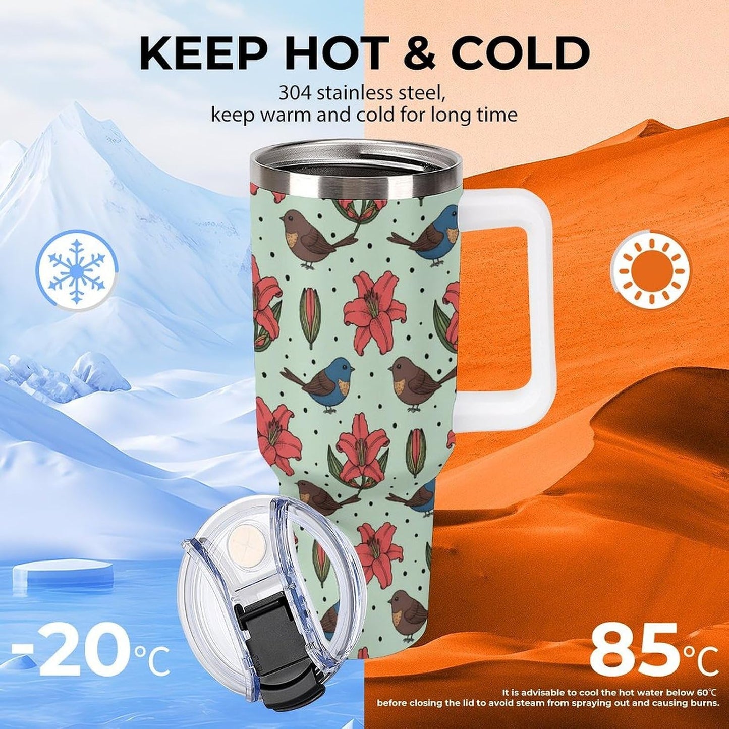 Leakproof Tumbler Vacuum Sealed Car Holder Friendly For Travel Teal And Peach Tropical Palm Leaf Pattern Water Tumbler white-style-23 - Colors C