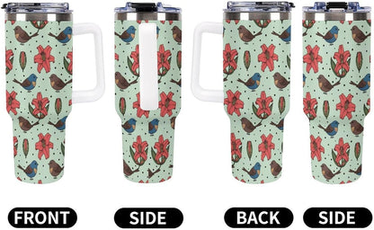 Leakproof Tumbler Vacuum Sealed Car Holder Friendly For Travel Teal And Peach Tropical Palm Leaf Pattern Water Tumbler white-style-23 - Colors C