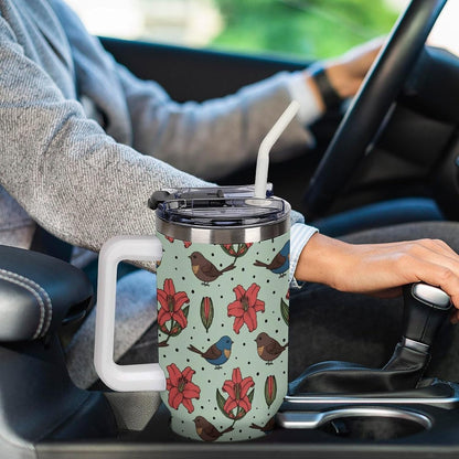 Leakproof Tumbler Vacuum Sealed Car Holder Friendly For Travel Teal And Peach Tropical Palm Leaf Pattern Water Tumbler white-style-23 - Colors C