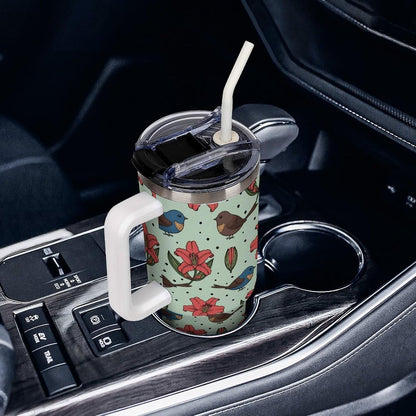 Leakproof Tumbler Vacuum Sealed Car Holder Friendly For Travel Teal And Peach Tropical Palm Leaf Pattern Water Tumbler white-style-23 - Colors C