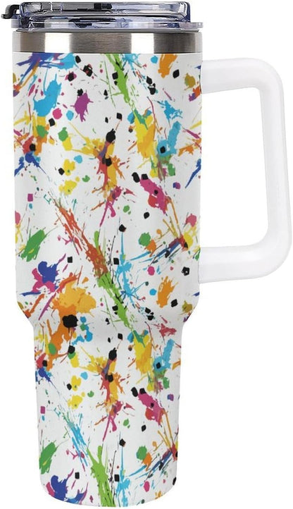 Leakproof Tumbler Vacuum Sealed Car Holder Friendly For Travel Teal And Peach Tropical Palm Leaf Pattern Water Tumbler white-style-23 - Colors C