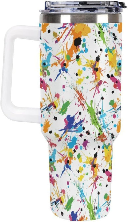 Leakproof Tumbler Vacuum Sealed Car Holder Friendly For Travel Teal And Peach Tropical Palm Leaf Pattern Water Tumbler white-style-23 - Colors C