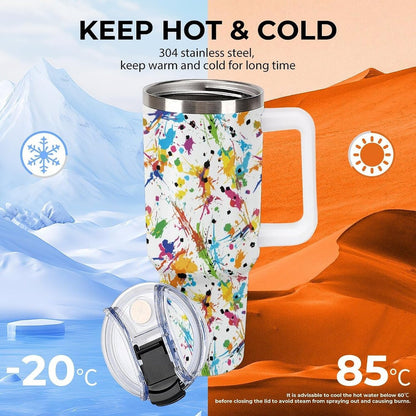 Leakproof Tumbler Vacuum Sealed Car Holder Friendly For Travel Teal And Peach Tropical Palm Leaf Pattern Water Tumbler white-style-23 - Colors C