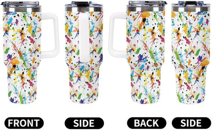 Leakproof Tumbler Vacuum Sealed Car Holder Friendly For Travel Teal And Peach Tropical Palm Leaf Pattern Water Tumbler white-style-23 - Colors C