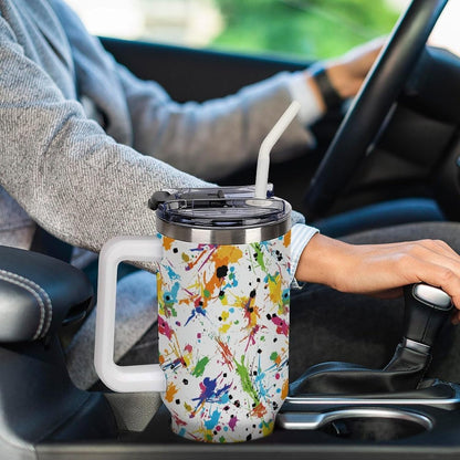 Leakproof Tumbler Vacuum Sealed Car Holder Friendly For Travel Teal And Peach Tropical Palm Leaf Pattern Water Tumbler white-style-23 - Colors C
