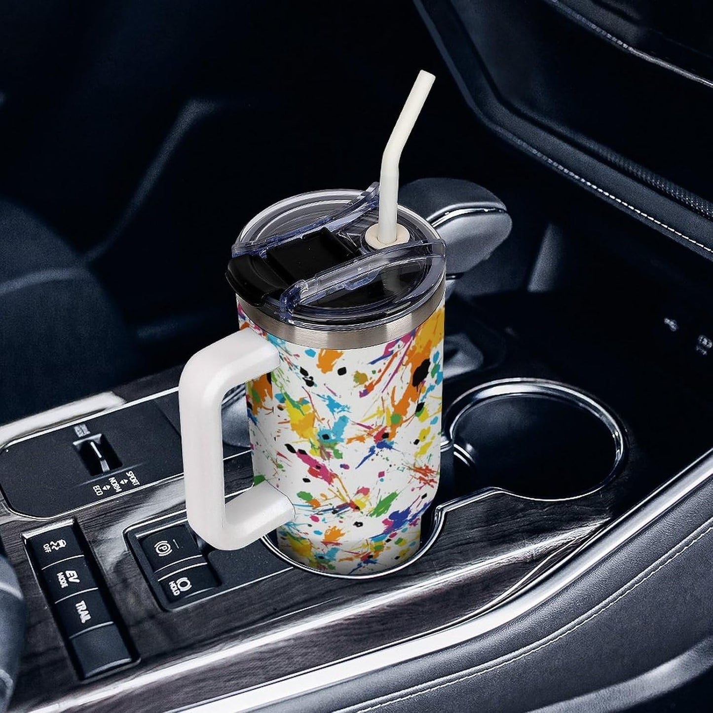 Leakproof Tumbler Vacuum Sealed Car Holder Friendly For Travel Teal And Peach Tropical Palm Leaf Pattern Water Tumbler white-style-23 - Colors C