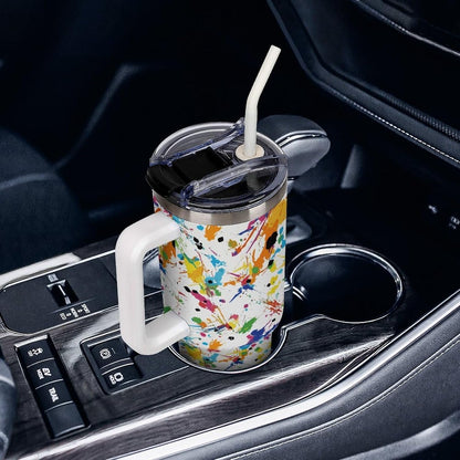 Leakproof Tumbler Vacuum Sealed Car Holder Friendly For Travel Teal And Peach Tropical Palm Leaf Pattern Water Tumbler white-style-23 - Colors C