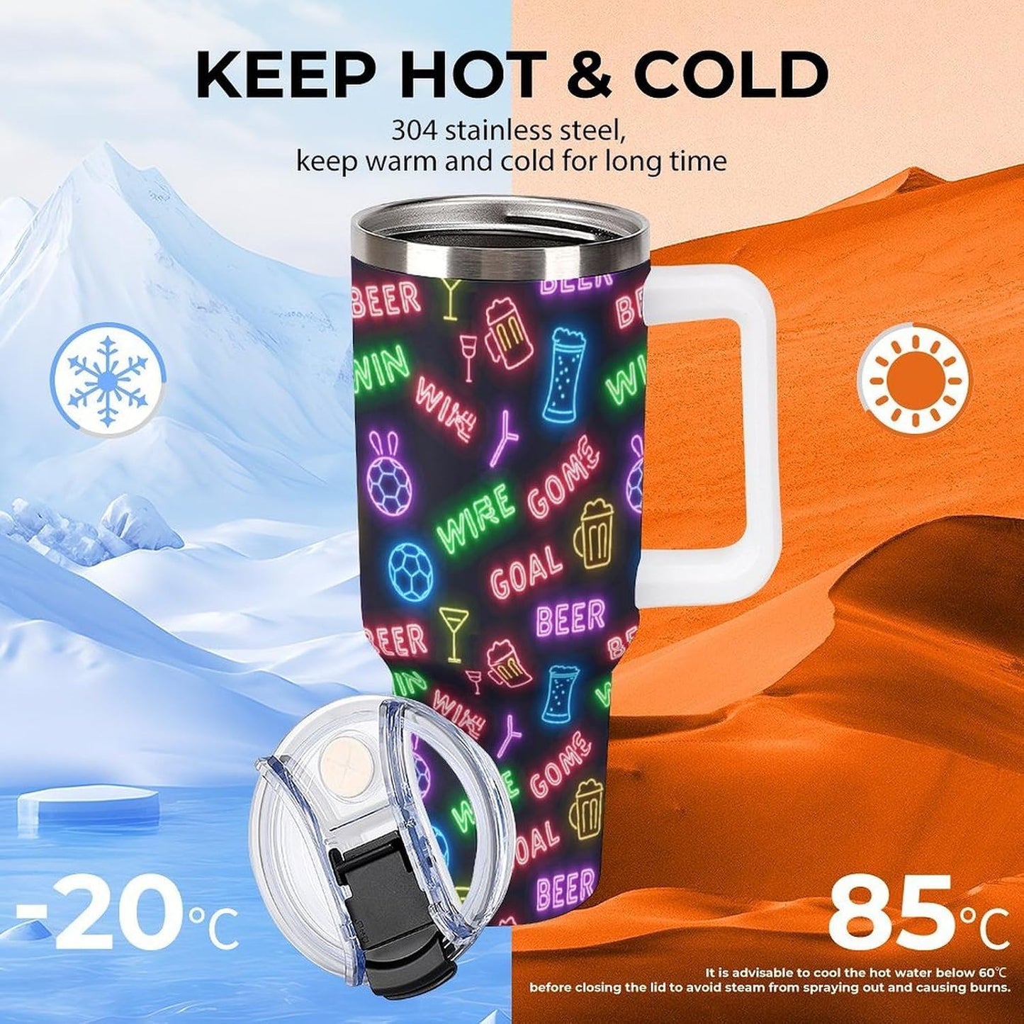 Leakproof Tumbler Vacuum Sealed Car Holder Friendly For Travel Teal And Peach Tropical Palm Leaf Pattern Water Tumbler white-style-23 - Colors C