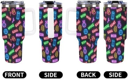 Leakproof Tumbler Vacuum Sealed Car Holder Friendly For Travel Teal And Peach Tropical Palm Leaf Pattern Water Tumbler white-style-23 - Colors C