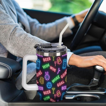 Leakproof Tumbler Vacuum Sealed Car Holder Friendly For Travel Teal And Peach Tropical Palm Leaf Pattern Water Tumbler white-style-23 - Colors C