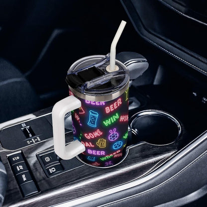Leakproof Tumbler Vacuum Sealed Car Holder Friendly For Travel Teal And Peach Tropical Palm Leaf Pattern Water Tumbler white-style-23 - Colors C
