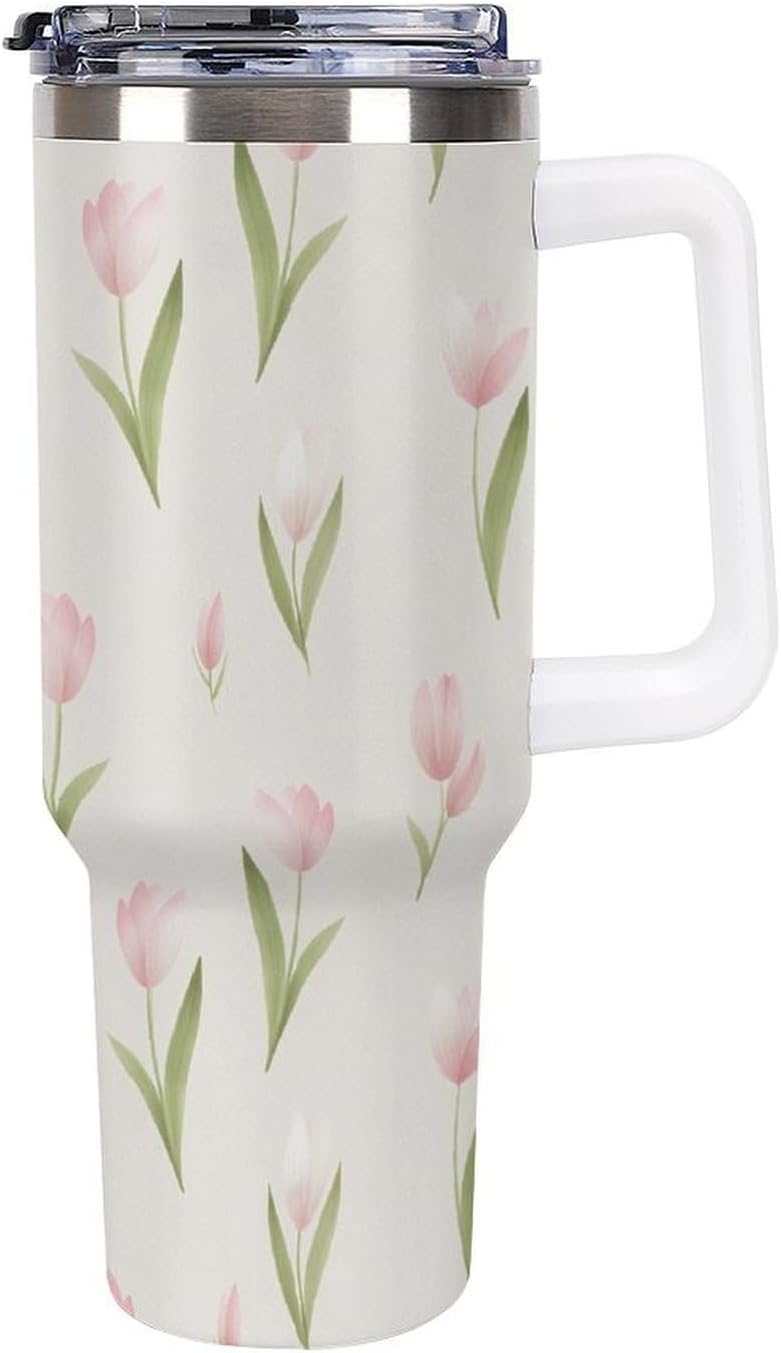 Leakproof Tumbler Vacuum Sealed Car Holder Friendly For Travel Teal And Peach Tropical Palm Leaf Pattern Water Tumbler white-style-23 - Colors C
