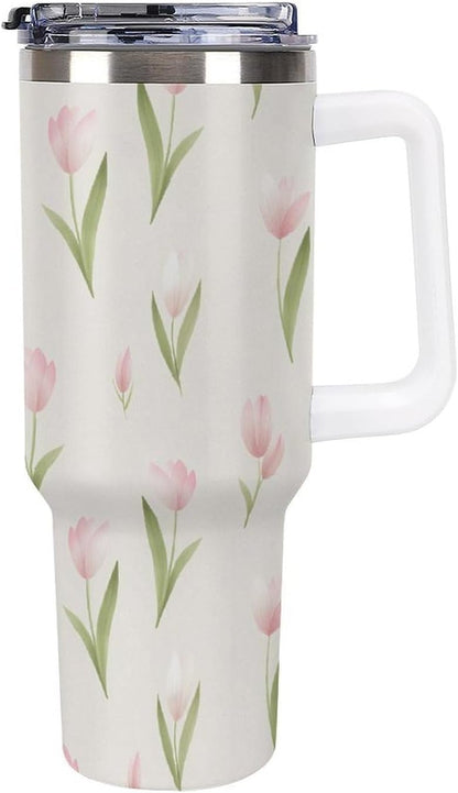 Leakproof Tumbler Vacuum Sealed Car Holder Friendly For Travel Teal And Peach Tropical Palm Leaf Pattern Water Tumbler white-style-23 - Colors C