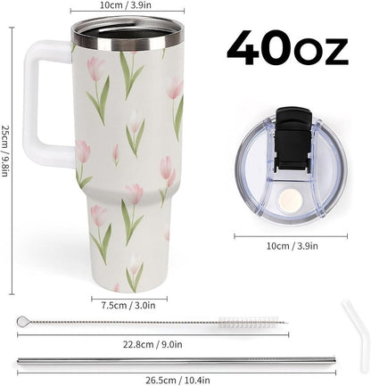 Leakproof Tumbler Vacuum Sealed Car Holder Friendly For Travel Teal And Peach Tropical Palm Leaf Pattern Water Tumbler white-style-23 - Colors C
