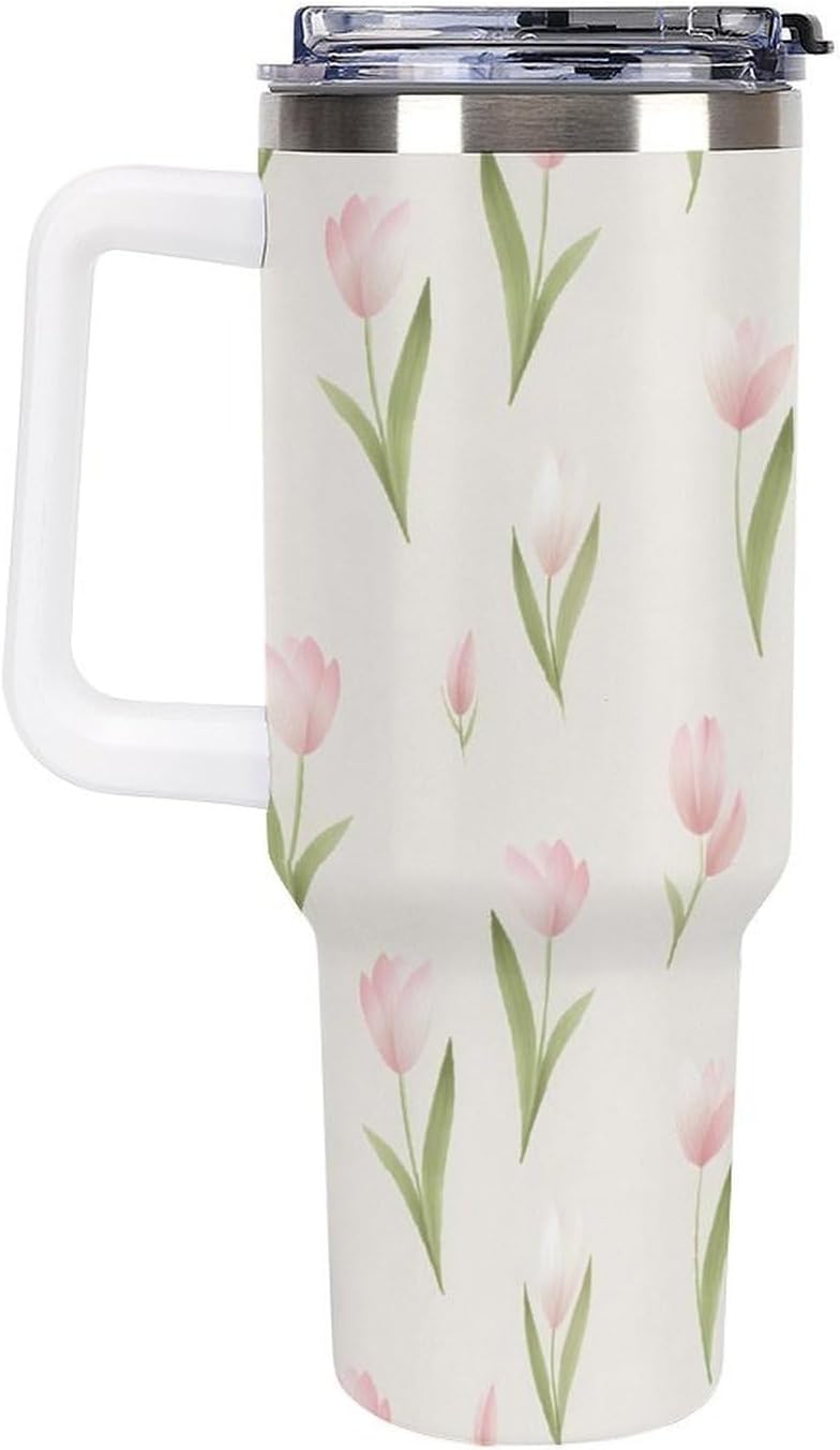 Leakproof Tumbler Vacuum Sealed Car Holder Friendly For Travel Teal And Peach Tropical Palm Leaf Pattern Water Tumbler white-style-23 - Colors C