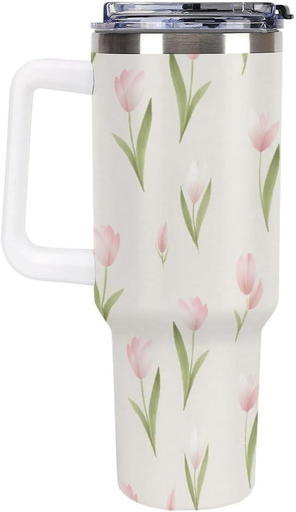 Leakproof Tumbler Vacuum Sealed Car Holder Friendly For Travel Teal And Peach Tropical Palm Leaf Pattern Water Tumbler white-style-23 - Colors C