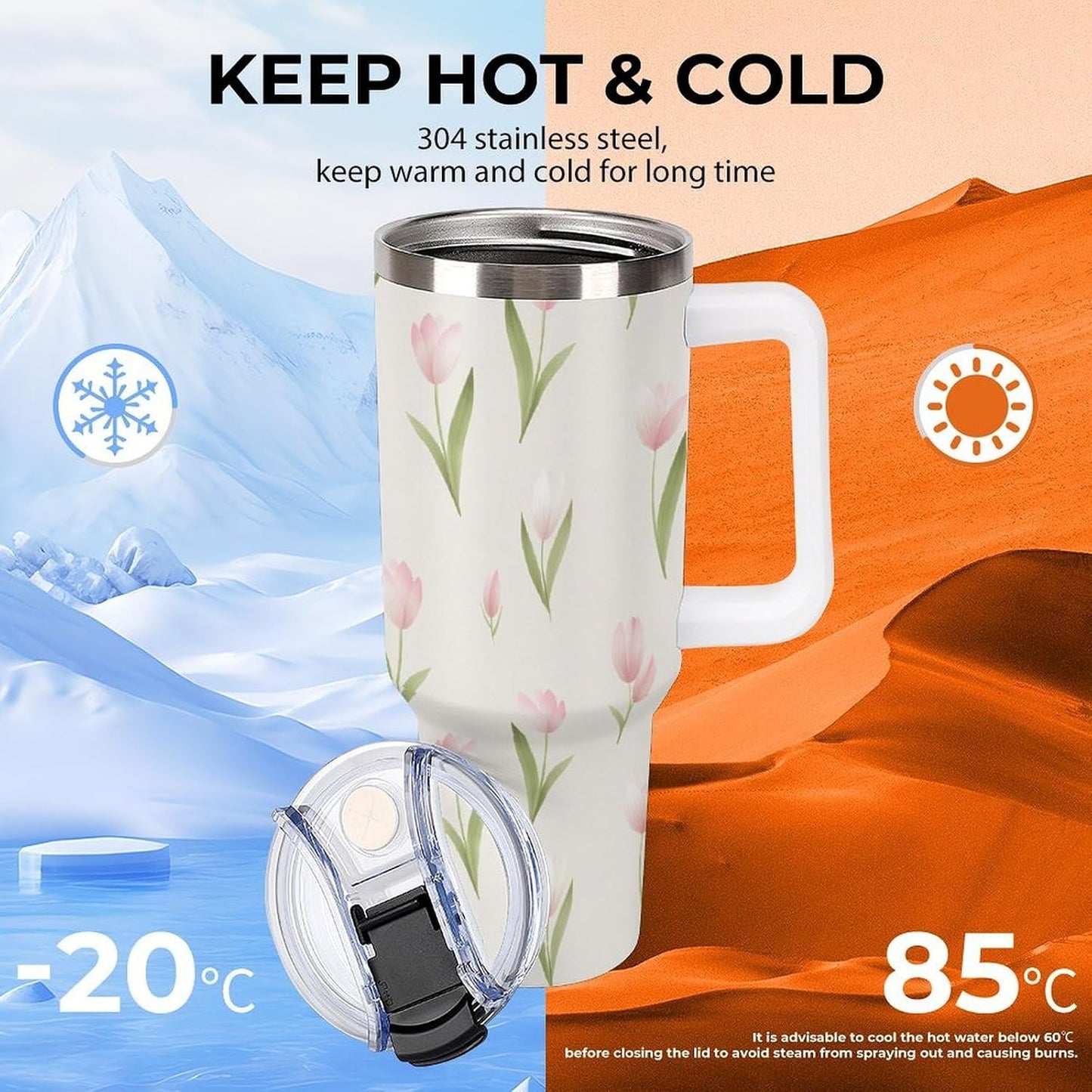 Leakproof Tumbler Vacuum Sealed Car Holder Friendly For Travel Teal And Peach Tropical Palm Leaf Pattern Water Tumbler white-style-23 - Colors C