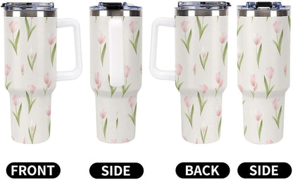 Leakproof Tumbler Vacuum Sealed Car Holder Friendly For Travel Teal And Peach Tropical Palm Leaf Pattern Water Tumbler white-style-23 - Colors C