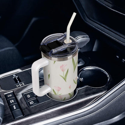 Leakproof Tumbler Vacuum Sealed Car Holder Friendly For Travel Teal And Peach Tropical Palm Leaf Pattern Water Tumbler white-style-23 - Colors C