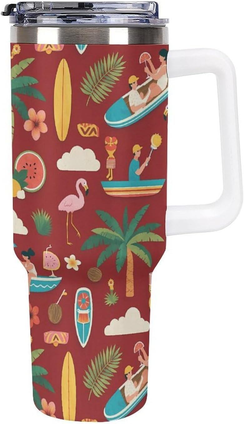 Leakproof Tumbler Vacuum Sealed Car Holder Friendly For Travel Teal And Peach Tropical Palm Leaf Pattern Water Tumbler white-style-23 - Colors C