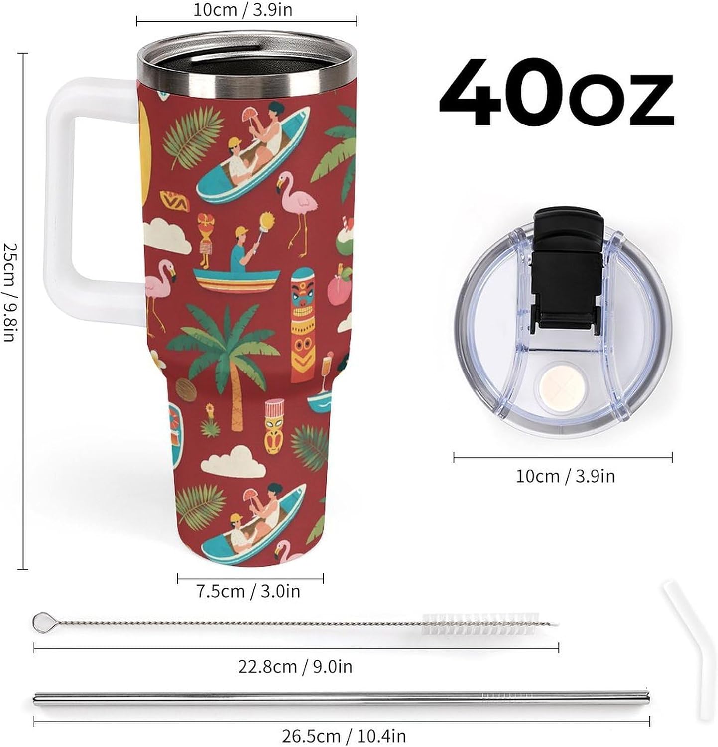Leakproof Tumbler Vacuum Sealed Car Holder Friendly For Travel Teal And Peach Tropical Palm Leaf Pattern Water Tumbler white-style-23 - Colors C