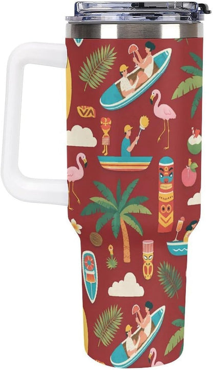Leakproof Tumbler Vacuum Sealed Car Holder Friendly For Travel Teal And Peach Tropical Palm Leaf Pattern Water Tumbler white-style-23 - Colors C