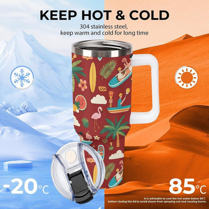 Leakproof Tumbler Vacuum Sealed Car Holder Friendly For Travel Teal And Peach Tropical Palm Leaf Pattern Water Tumbler white-style-23 - Colors C