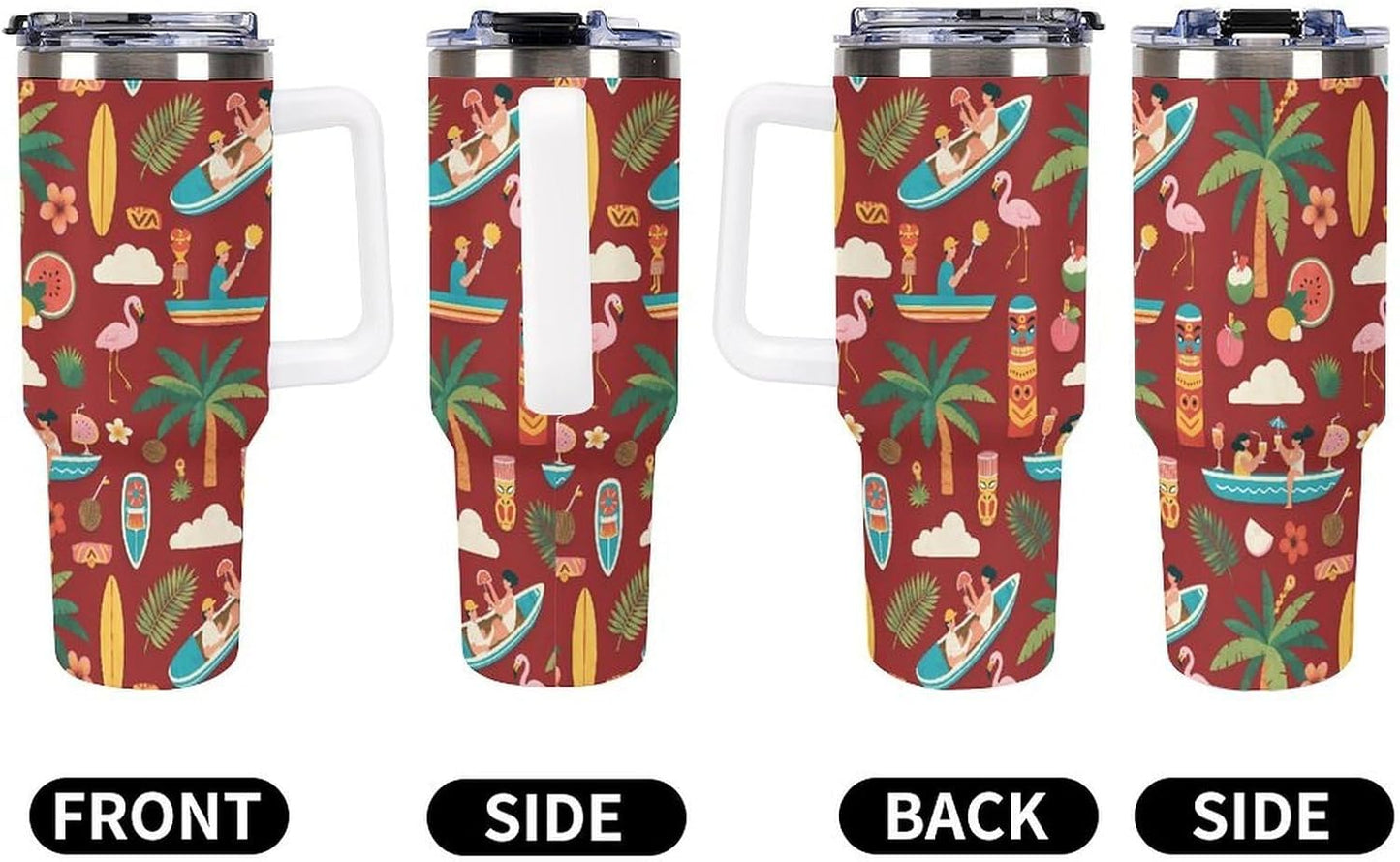 Leakproof Tumbler Vacuum Sealed Car Holder Friendly For Travel Teal And Peach Tropical Palm Leaf Pattern Water Tumbler white-style-23 - Colors C