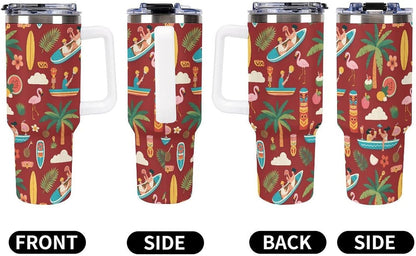 Leakproof Tumbler Vacuum Sealed Car Holder Friendly For Travel Teal And Peach Tropical Palm Leaf Pattern Water Tumbler white-style-23 - Colors C