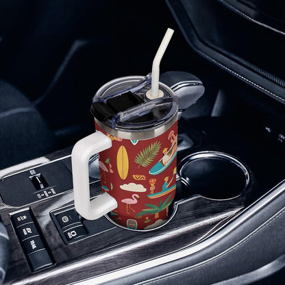 Leakproof Tumbler Vacuum Sealed Car Holder Friendly For Travel Teal And Peach Tropical Palm Leaf Pattern Water Tumbler white-style-23 - Colors C