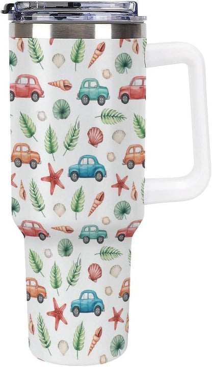 Leakproof Tumbler Vacuum Sealed Car Holder Friendly For Travel Teal And Peach Tropical Palm Leaf Pattern Water Tumbler white-style-23 - Colors C