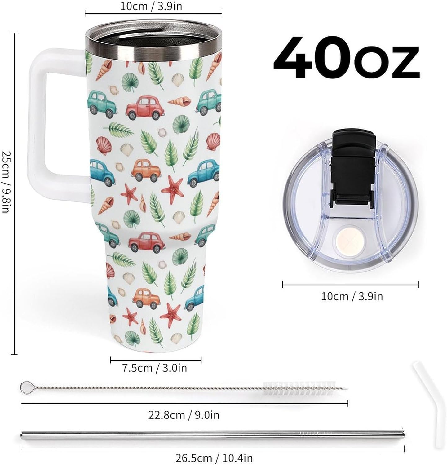 Leakproof Tumbler Vacuum Sealed Car Holder Friendly For Travel Teal And Peach Tropical Palm Leaf Pattern Water Tumbler white-style-23 - Colors C