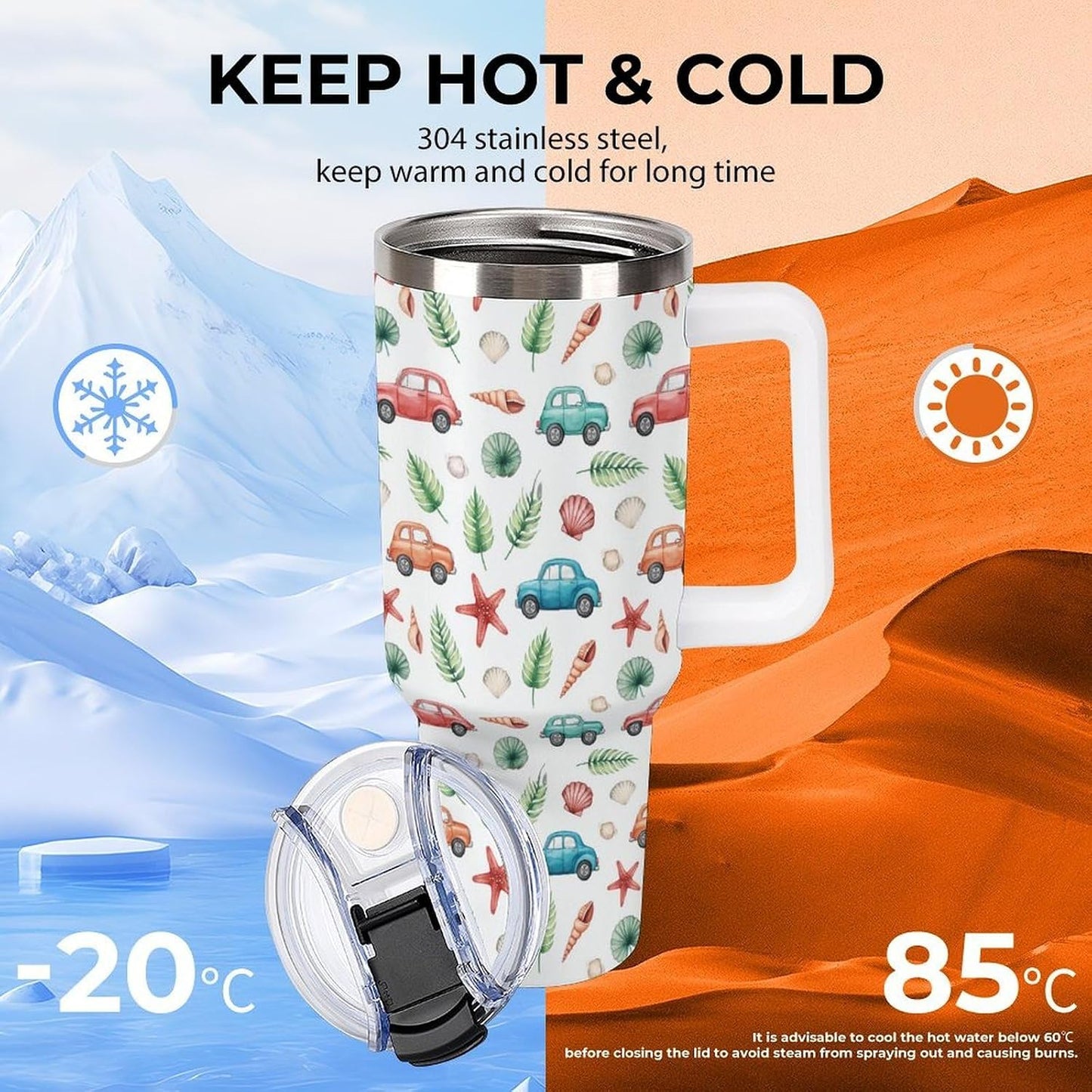Leakproof Tumbler Vacuum Sealed Car Holder Friendly For Travel Teal And Peach Tropical Palm Leaf Pattern Water Tumbler white-style-23 - Colors C