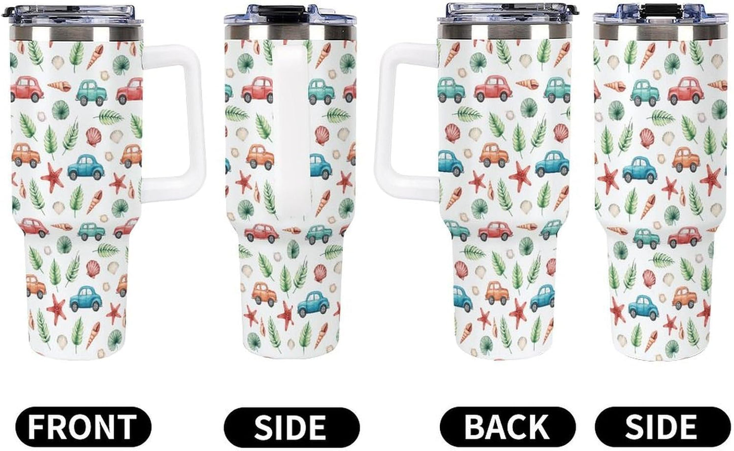 Leakproof Tumbler Vacuum Sealed Car Holder Friendly For Travel Teal And Peach Tropical Palm Leaf Pattern Water Tumbler white-style-23 - Colors C
