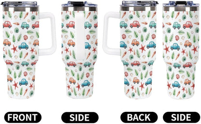 Leakproof Tumbler Vacuum Sealed Car Holder Friendly For Travel Teal And Peach Tropical Palm Leaf Pattern Water Tumbler white-style-23 - Colors C