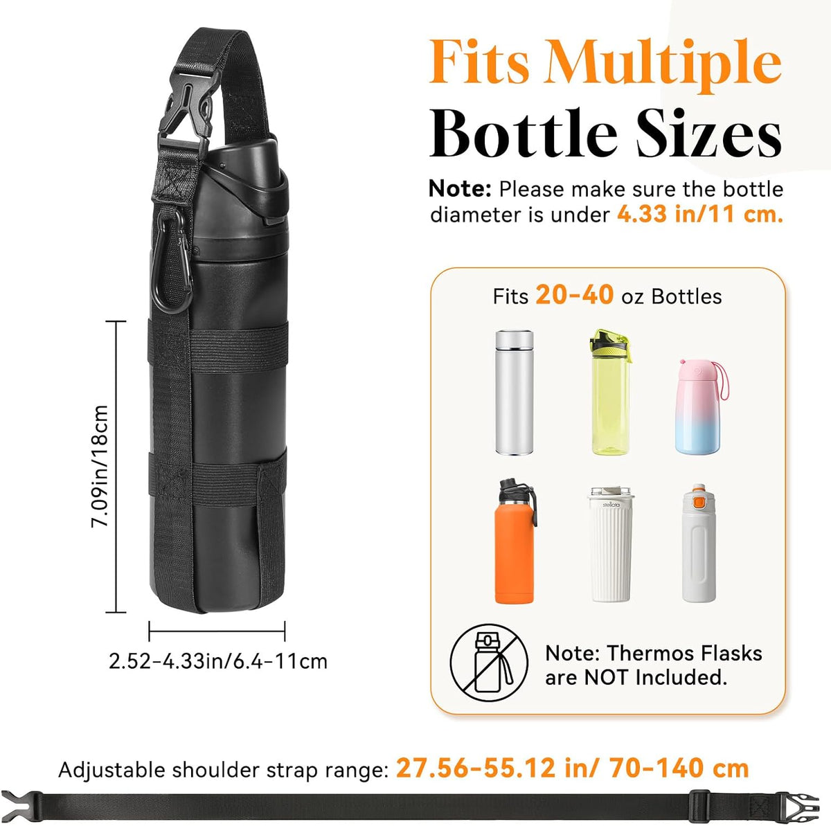 Water Bottle Carrier, 1000ML, Black - Colors A