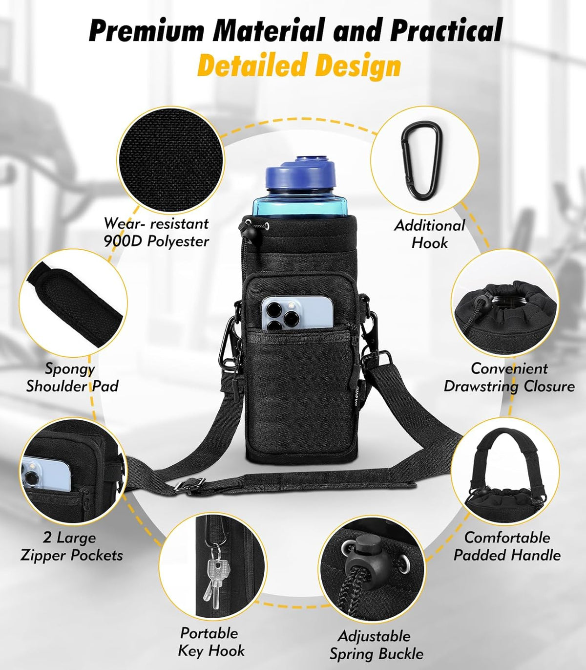 Water Bottle Carrier, 1000ML, Black - Colors A