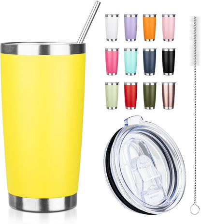 20oz Tumbler with Straw and Brush, Stainless Steel Vacuum Insulated tumbler, Double Wall Insulated Coffee Tumbler for Outdoor, Home, Travel,Office (Buff)