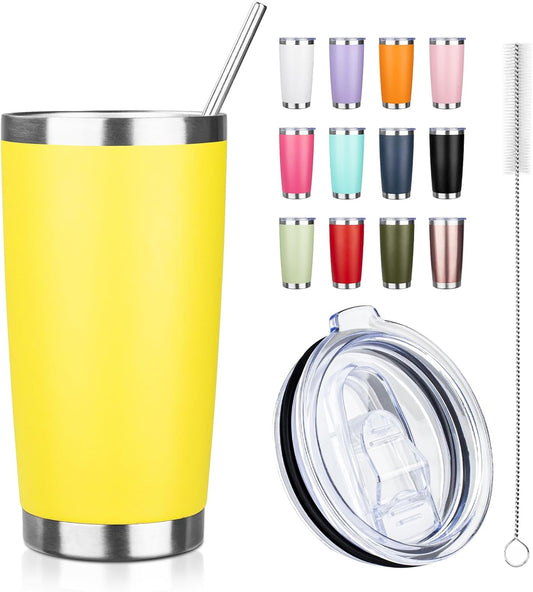 20oz Tumbler with Straw and Brush, Stainless Steel Vacuum Insulated tumbler, Double Wall Insulated Coffee Tumbler for Outdoor, Home, Travel,Office (Buff)