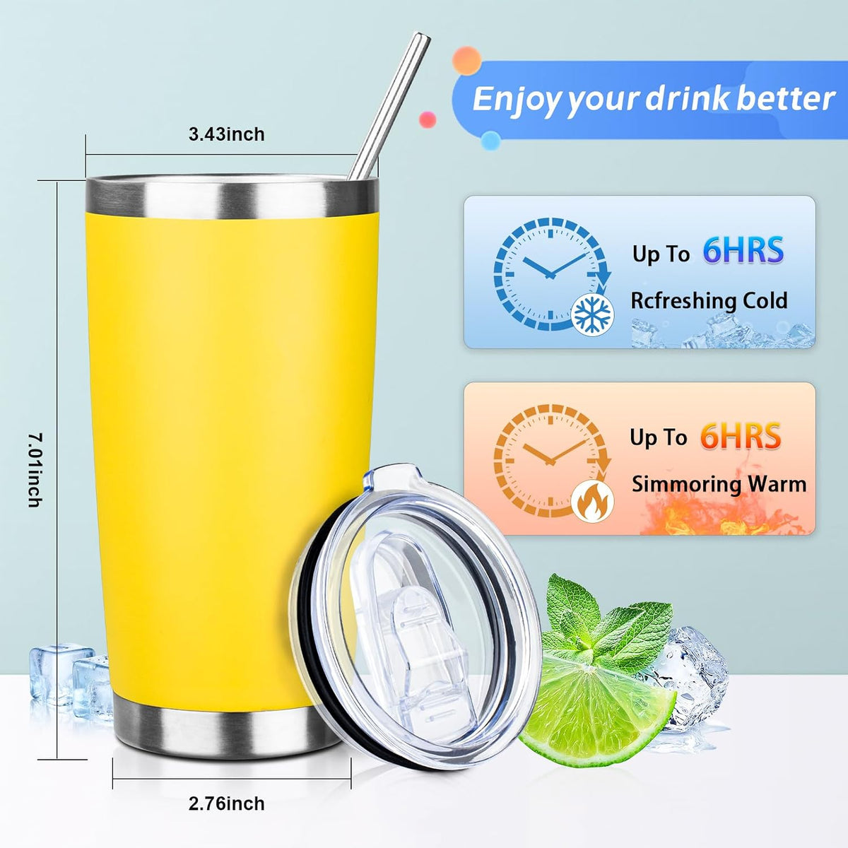 20oz Tumbler with Straw and Brush, Stainless Steel Vacuum Insulated tumbler, Double Wall Insulated Coffee Tumbler for Outdoor, Home, Travel,Office (Buff)