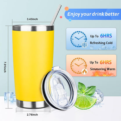 20oz Tumbler with Straw and Brush, Stainless Steel Vacuum Insulated tumbler, Double Wall Insulated Coffee Tumbler for Outdoor, Home, Travel,Office (Buff)