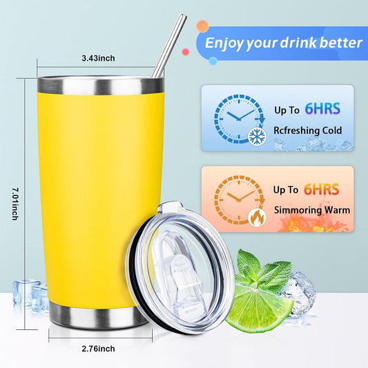 20oz Tumbler with Straw and Brush, Stainless Steel Vacuum Insulated tumbler, Double Wall Insulated Coffee Tumbler for Outdoor, Home, Travel,Office (Buff)