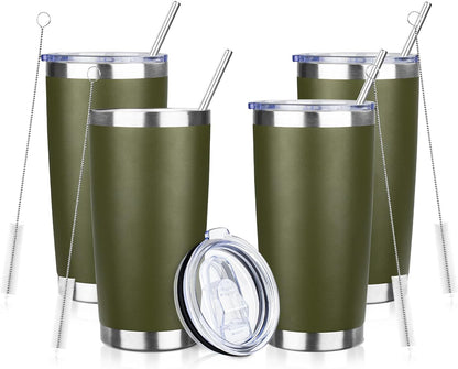 20oz Tumbler with Straw and Brush, Stainless Steel Vacuum Insulated tumbler, Double Wall Insulated Coffee Tumbler for Outdoor, Home, Travel,Office (Buff)