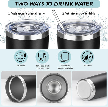 20oz Tumbler with Straw and Brush, Stainless Steel Vacuum Insulated tumbler, Double Wall Insulated Coffee Tumbler for Outdoor, Home, Travel,Office (Buff)