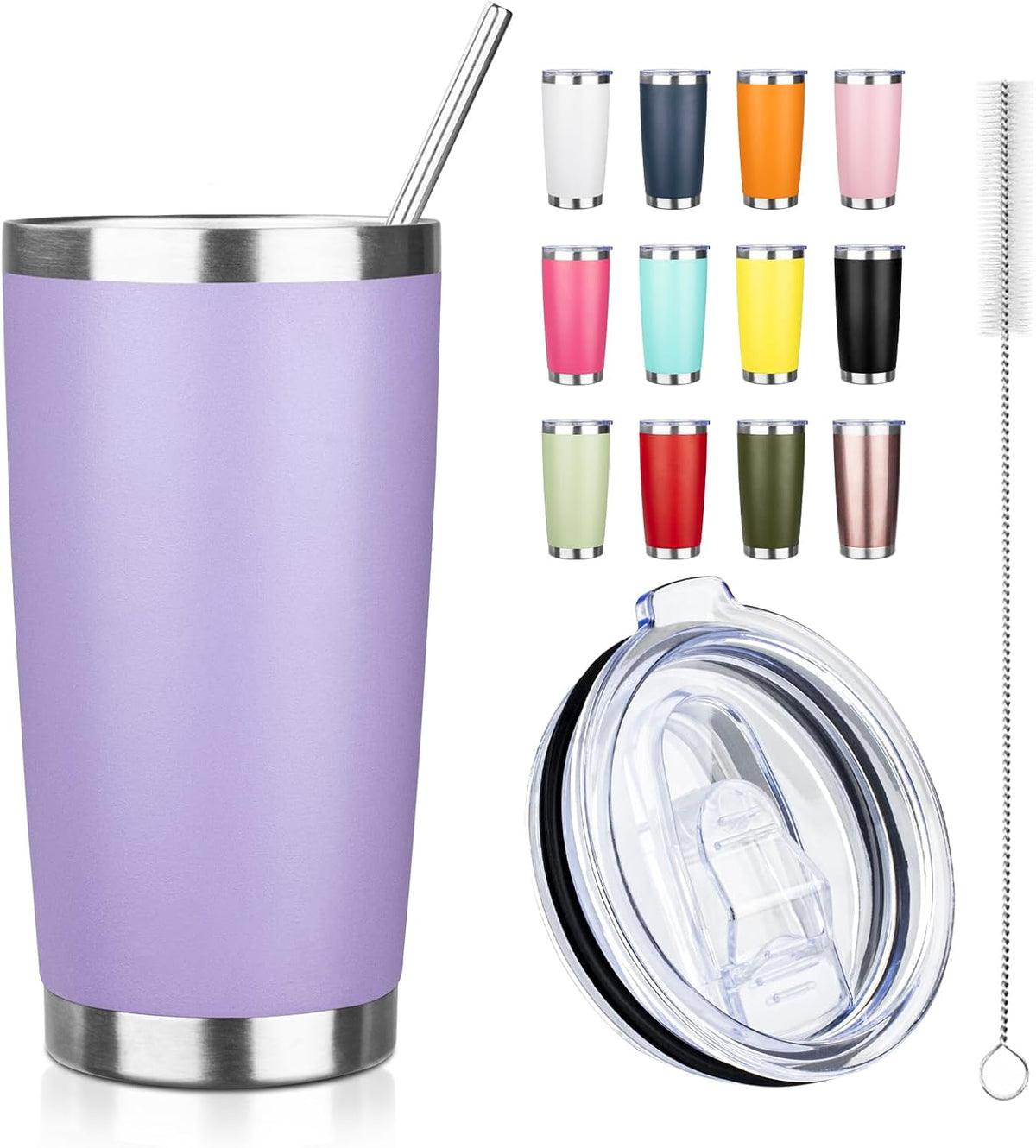 20oz Tumbler with Straw and Brush, Stainless Steel Vacuum Insulated tumbler, Double Wall Insulated Coffee Tumbler for Outdoor, Home, Travel,Office (Buff)