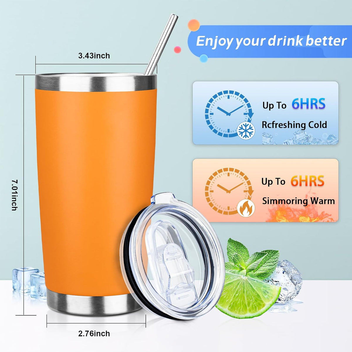 20oz Tumbler with Straw and Brush, Stainless Steel Vacuum Insulated tumbler, Double Wall Insulated Coffee Tumbler for Outdoor, Home, Travel,Office (Buff)