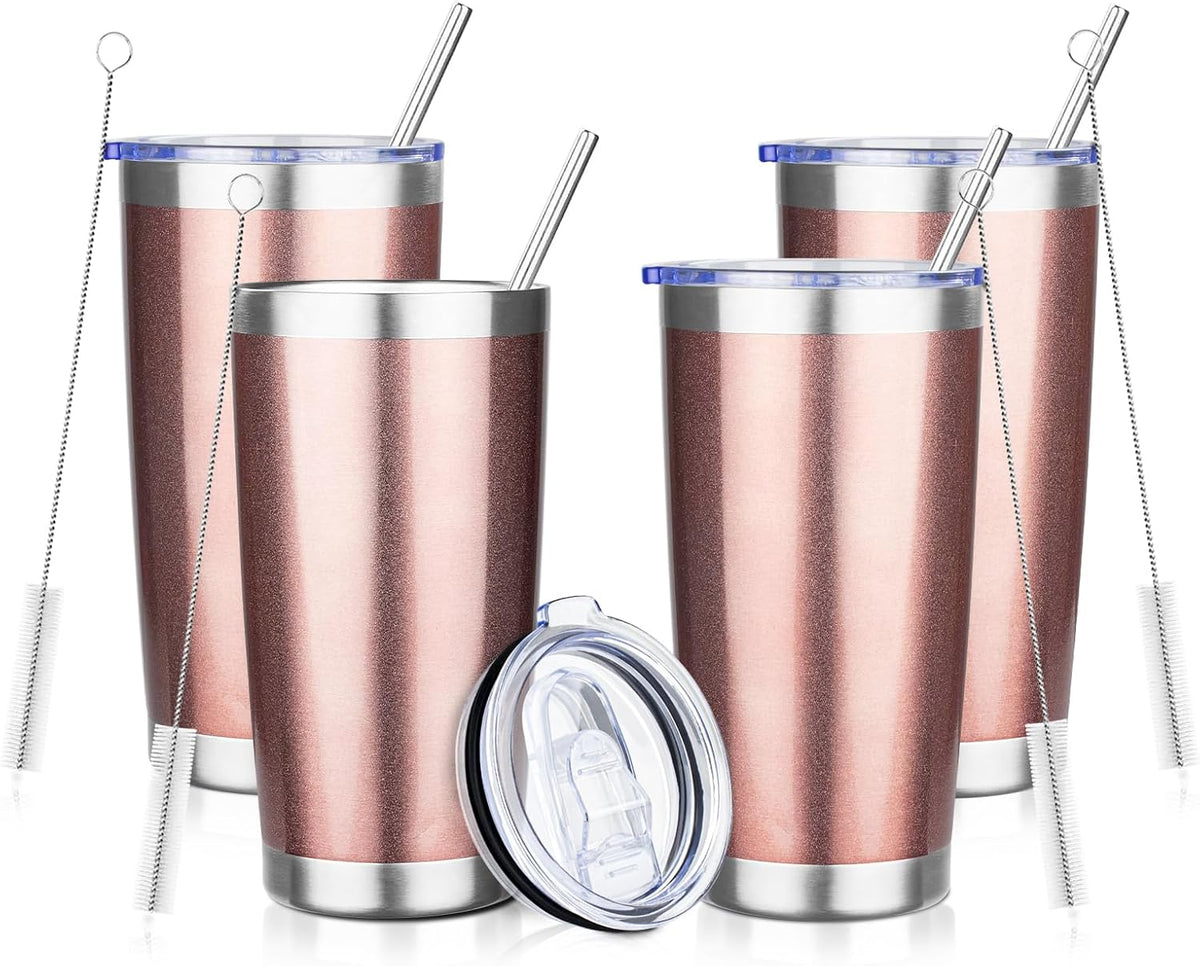 20oz Tumbler with Straw and Brush, Stainless Steel Vacuum Insulated tumbler, Double Wall Insulated Coffee Tumbler for Outdoor, Home, Travel,Office (Buff)