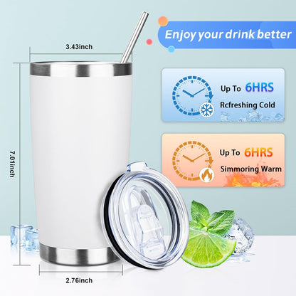 20oz Tumbler with Straw and Brush, Stainless Steel Vacuum Insulated tumbler, Double Wall Insulated Coffee Tumbler for Outdoor, Home, Travel,Office (Buff)
