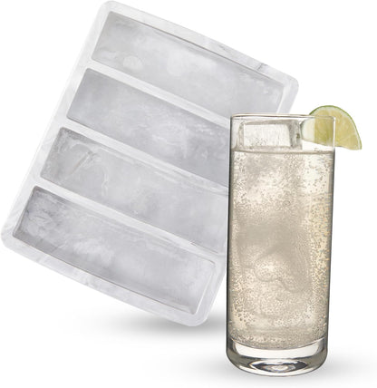 Ice Cube Tray, Makes Four 5-Inch Long Cubes, Durable Silicone Trays with Easy Release Design, Perfect for Water Bottles and Highball Glasses, Home Bar Accessories, Set of 1, Marble