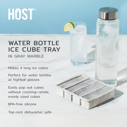 Ice Cube Tray, Makes Four 5-Inch Long Cubes, Durable Silicone Trays with Easy Release Design, Perfect for Water Bottles and Highball Glasses, Home Bar Accessories, Set of 1, Marble